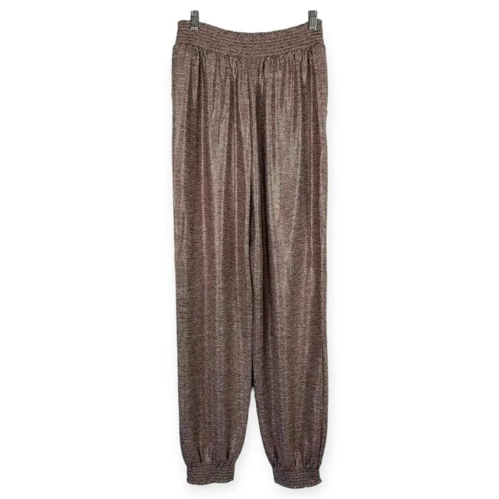 Anthropologie Melora Joggers Pink Metallic Rose Gold Elastic Waist Pants XS - Picture 2 of 6
